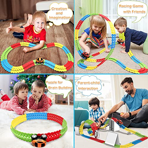 Toys For 3 Year Old Boys,Kids Toys For Boys Girls Age 3-5,184 PCS Toddler Toys Race Car Track Set With Flexible Track Create A Road Race,DIY Magic Car Toys For 3 4 5 Year Old Christmas Birthday Gifts Red Green Yellow - Track and Vehicle Play Edition