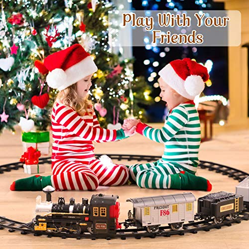 Electric Christmas Train Set For Kids Battery-Powered Train Toys With Sounds Include 4 Cars And 10 Tracks Classic Toy Train Set For 3 4 5 6 Years Old Boys Girls - Railway-Themed Play Edition