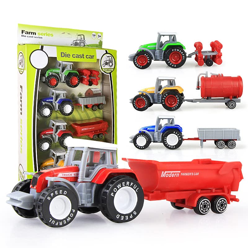 Kid s Farm Tractor Toys With Trailers ,Alloy And ABS Toy Truck Realistic Tractor Vehicle Value Play Set Set Of 4 - Farm and Construction Play Edition
