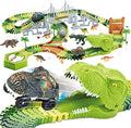 174 PCS Dinosaur Toys Race Track Flexible Train Tracks With 8 Dinosaurs Figures 2 Electric Race Cars Vehicle Playset With Lights To Create A Dinosaur World Road Race For Toddlers Kids Boys Girls - Track and Vehicle Play Edition