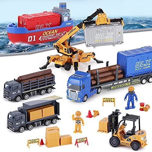 Promo Construction Site Vehicles Toy Set Kids Engineering Playset Tractor Digger Crane Dump Trucks Excavator Cement Steamroller Birthday Gift For 3 4 5 Year Old Toddlers Boys Child - Farm and Construction Play Edition