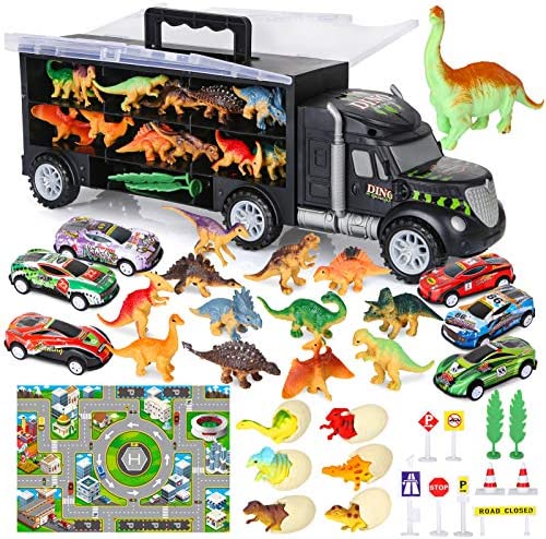 Dinosaur Toys For Kids 3-5 Dinosaur Truck Carrier Transport Truck Dinosaurs Toys For Boys And Girls 3 4 5 6 Years Old With Dino Eggs 23 Pcs Kids Toys Dinosaur - Track and Vehicle Play Edition