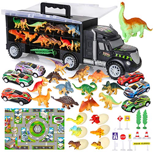 Dinosaur Toys For Kids 3-5 Dinosaur Truck Carrier Transport Truck Dinosaurs Toys For Boys And Girls 3 4 5 6 Years Old With Dino Eggs 23 Pcs Kids Toys Dinosaur - Track and Vehicle Play Edition