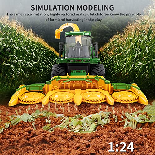 Remote Control Trucks Tractor Toy For Kids – 1:24 Rc Silage Harvester With Smoke Construction Vehicle Farm Tractors With Lights & Sounds Christmas Birthday Presents For Boys & Girls 3-8 Years Old - Farm and Construction Play Edition