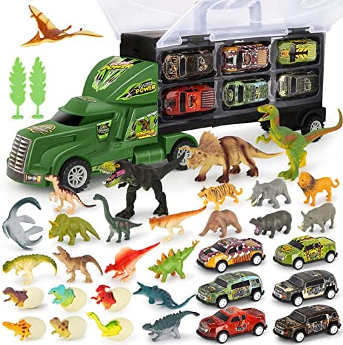 Dinosaur Toys For Kids 3-5 Dinosaur Truck Carrier Transport Truck Dinosaurs Toys For Boys And Girls 3 4 5 6 Years Old With Dino Eggs 23 Pcs Kids Toys Dinosaur - Track and Vehicle Play Edition