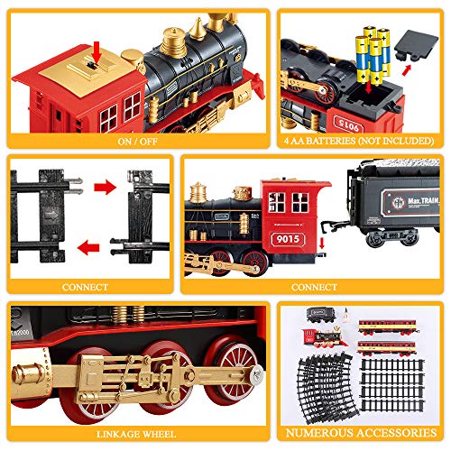 Cheap Train Sets With Steam Locomotive Engine Cargo Car And Tracks Battery Powered Play Set Toy W/ Smoke Light & Sounds For Kids Boys & Girls 3 4 5 6 7 Years Old - Railway-Themed Play Edition