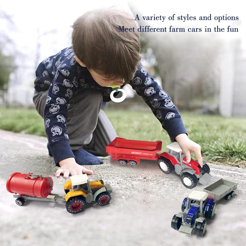 Kid s Farm Tractor Toys With Trailers ,Alloy And ABS Toy Truck Realistic Tractor Vehicle Value Play Set Set Of 4 - Farm and Construction Play Edition