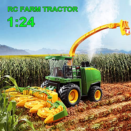 Remote Control Trucks Tractor Toy For Kids – 1:24 Rc Silage Harvester With Smoke Construction Vehicle Farm Tractors With Lights & Sounds Christmas Birthday Presents For Boys & Girls 3-8 Years Old - Farm and Construction Play Edition